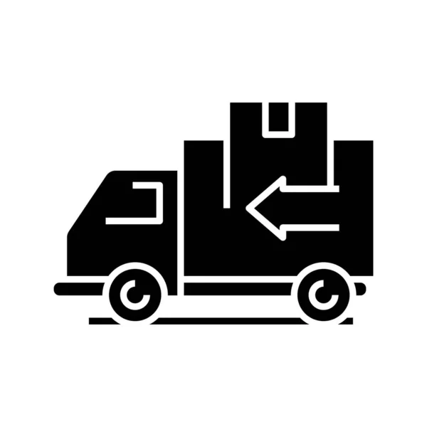 Transport towarów czarna ikona, ilustracja koncepcyjna, wektor płaski symbol, znak glifa. — Wektor stockowy