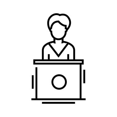 Scientist speech line icon, concept sign, outline vector illustration, linear symbol.