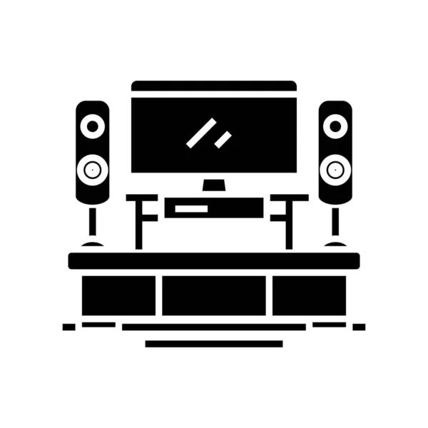 Inicio cine icono negro, concepto de ilustración, vector de símbolo plano, signo de glifo . — Vector de stock