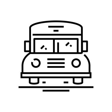 Okul servisi simgesi, kavram işareti, ana hatlı vektör çizimi, doğrusal sembol.