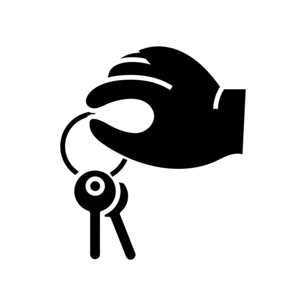 Hand with keys black icon, concept illustration, vector flat symbol, glyph sign. — Stock vektor