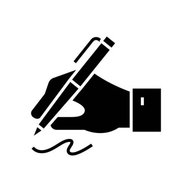 Hand writing black icon, concept illustration, vector flat symbol, glyph sign.
