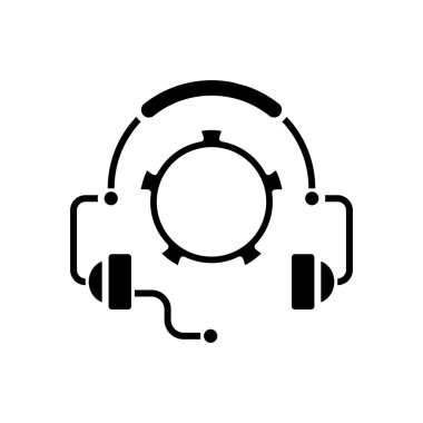 Kulaklıklar siyah simge, konsept çizim, vektör düz sembol, kabartma işareti.