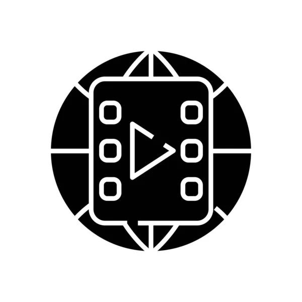 Global video black icon, concept illustration, vector flat symbol, glyph sign. — Wektor stockowy