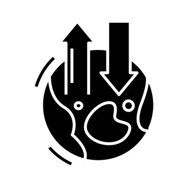 Küresel lojistik siyah simgesi, konsept illüstrasyon, vektör düz sembol, kabartma işareti.