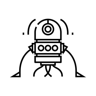 Robot yaratık çizgisi simgesi, konsept işareti, taslak vektör çizimi, doğrusal sembol.