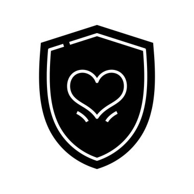 Kalp koruma simgesi, konsept illüstrasyon, vektör düz sembol, sembol işareti.