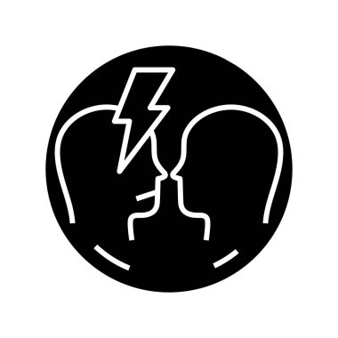 Sert comminications siyah simge, konsept illüstrasyon, vektör düz sembol, kabartma işareti.