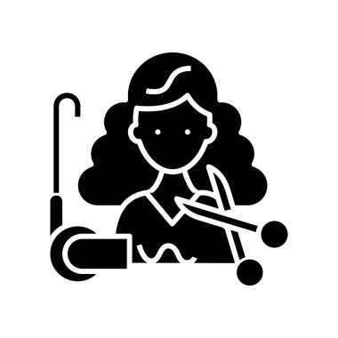 Kuaför sembolleri siyah simge, konsept çizim, vektör düz sembol, kabartma işareti.