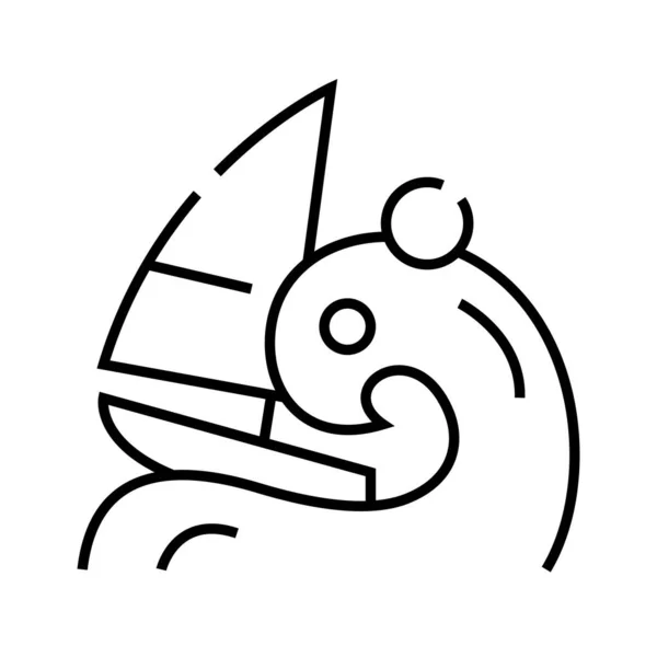 Saliboat on a wave line icon, concept sign, outline vector illustration, linear symbol. — Διανυσματικό Αρχείο