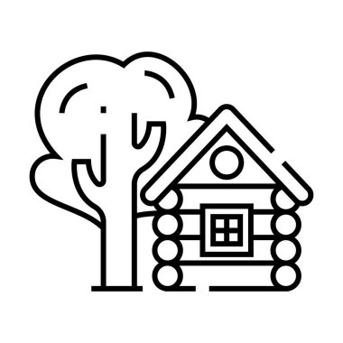 Small log cabin line icon, concept sign, outline vector illustration, linear symbol.