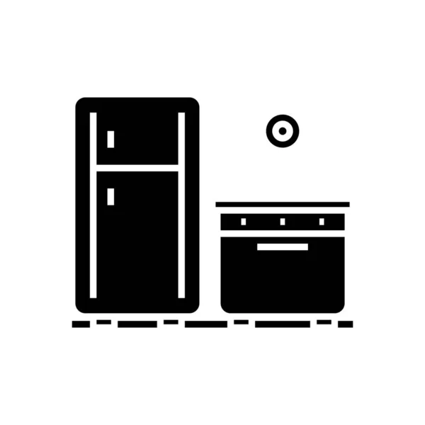 Équipement de cuisine icône noire, illustration de concept, symbole plat vectoriel, panneau de glyphe . — Image vectorielle