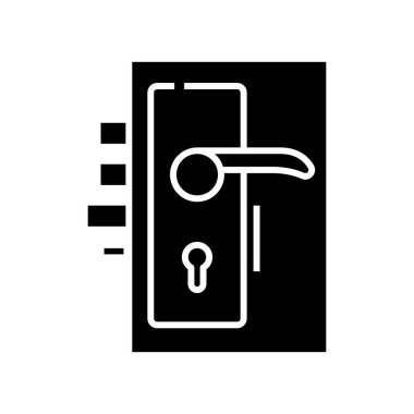 Kapılar kilitleniyor siyah simge, konsept illüstrasyon, vektör düz sembol, sembol işareti.
