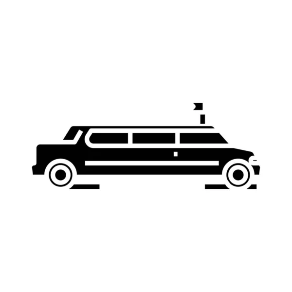 Длинный лимузин черный значок, концептуальная иллюстрация, векторный плоский символ, знак знака . — стоковый вектор