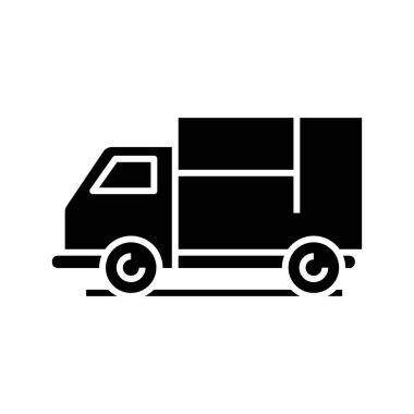 Kamyon siyah simgesi, konsept illüstrasyon, vektör düz sembol, kabartma işareti.