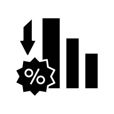 Interest rate decline black icon, concept illustration, vector flat symbol, glyph sign.