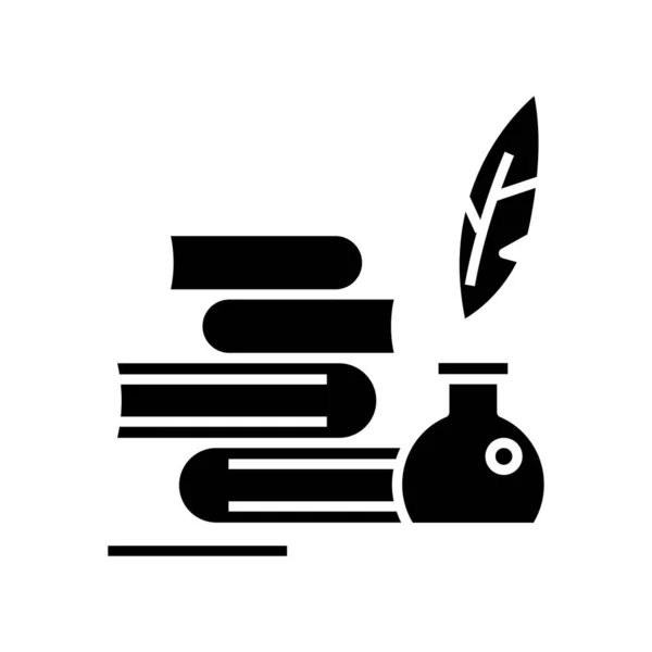 Leçon de littérature icône noire, illustration de concept, symbole plat vectoriel, signe de glyphe . — Image vectorielle