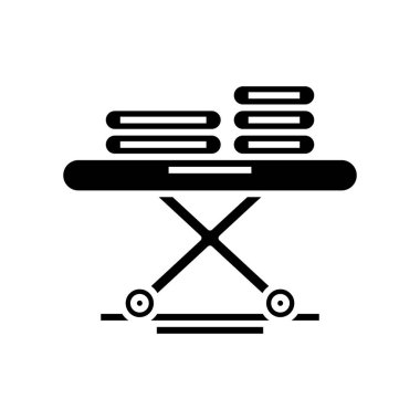 Hastane ekipmanları siyah simge, konsept illüstrasyon, vektör düz sembol, sembol işareti.