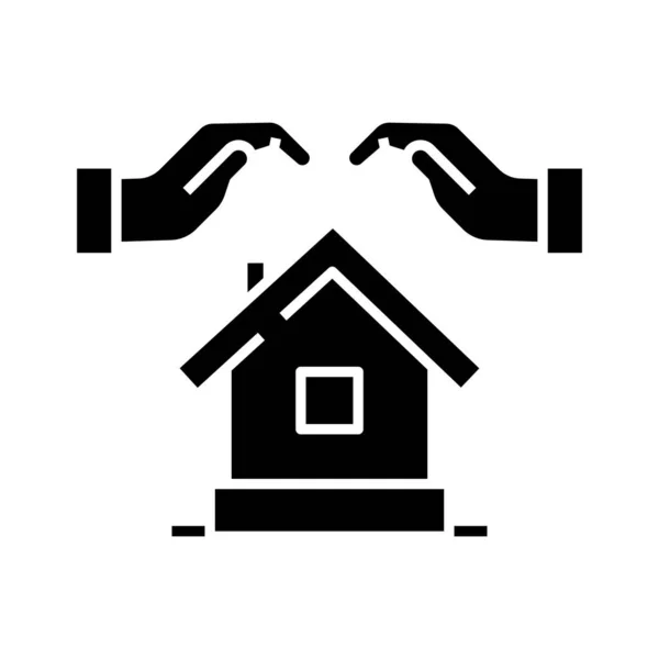 Черный значок домашней безопасности, концептуальная иллюстрация, векторный плоский символ, знак знака . — стоковый вектор