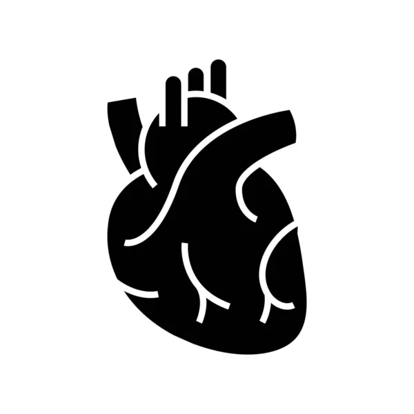Órgão interno o ícone de coração preto, ilustração de conceito, símbolo chato de vetor, sinal de glifo . — Vetor de Stock