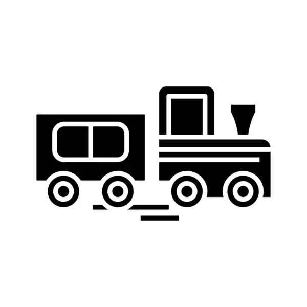 Pequeño tren icono negro, concepto de ilustración, vector símbolo plano, signo de glifo . — Vector de stock