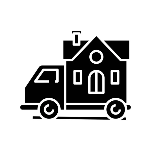 Casa delocalizzazione icona nera, concetto illustrazione, vettore simbolo piatto, segno di glifo . — Vettoriale Stock