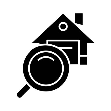 Ev arama simgesi, konsept illüstrasyon, vektör düz sembol, kabartma işareti.