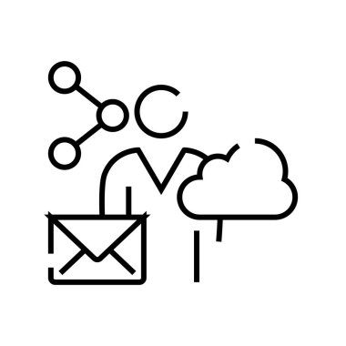 Sosyal medya çizgisi simgesi, kavram işareti, özet vektör çizimi, doğrusal sembol.