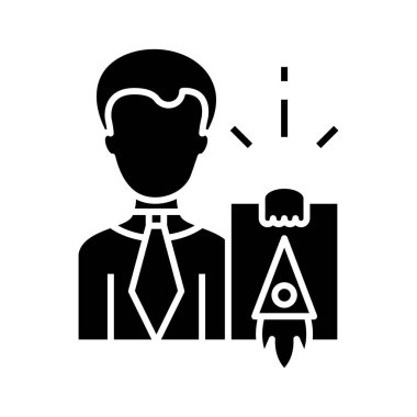 Siyah simge fırlatma planı, konsept illüstrasyon, vektör düz sembol, kabartma işareti.