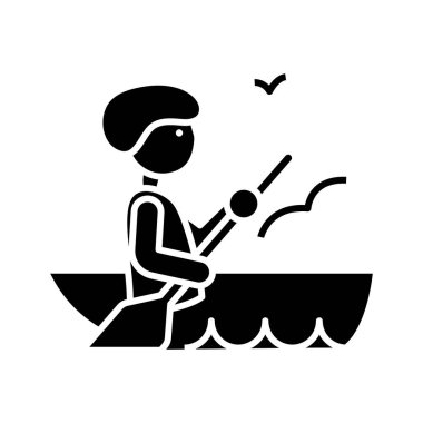 Kayakçı siyah simgesi, konsept illüstrasyon, vektör düz sembol, kabartma işareti.