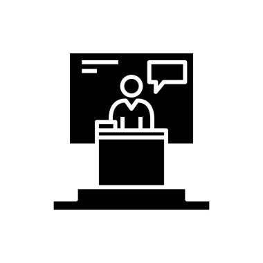 İleti siyah simgesi, konsept illüstrasyon, vektör düz sembol, kabartma işareti karşılanıyor.