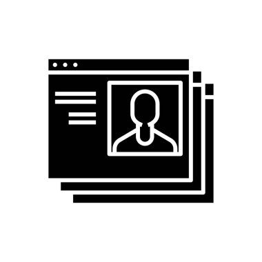 Çevrimiçi CV siyah simgesi, konsept illüstrasyon, vektör düz sembol, kabartma işareti.