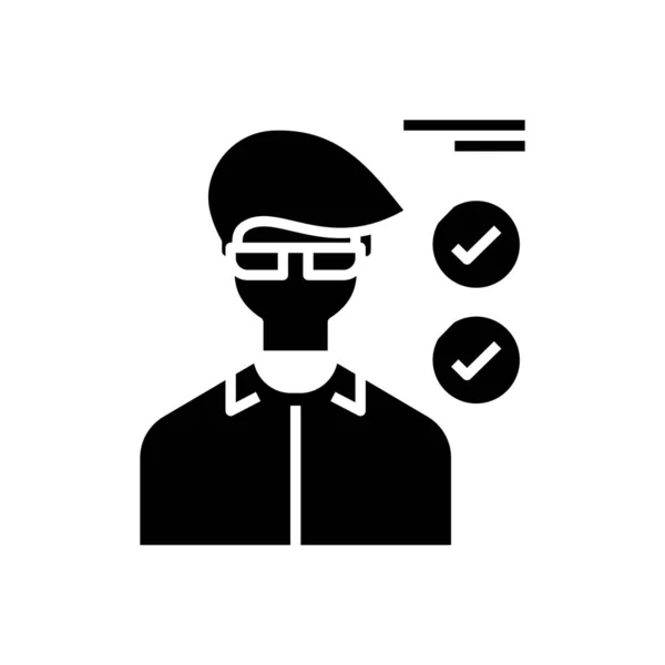 Persona que toma un icono negro de prueba, ilustración conceptual, símbolo plano vectorial, signo de glifo . — Vector de stock