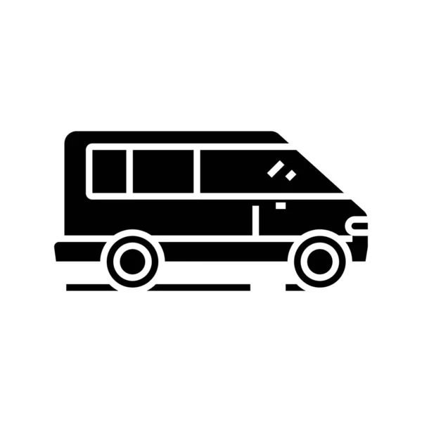 Minivan οδήγηση μαύρο εικονίδιο, έννοια εικονογράφηση, διάνυσμα επίπεδη σύμβολο, σύμβολο glyph. — Διανυσματικό Αρχείο