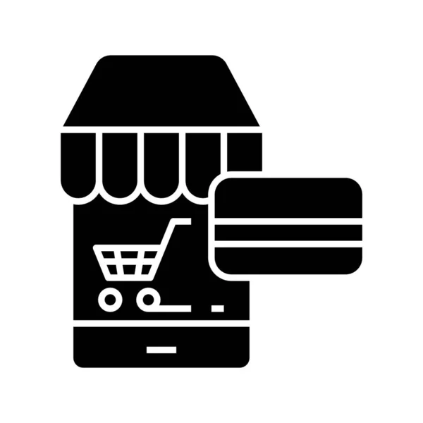 Mobile shopping svart ikon, begrepp illustration, vektor platt symbol, glyf tecken. — Stock vektor