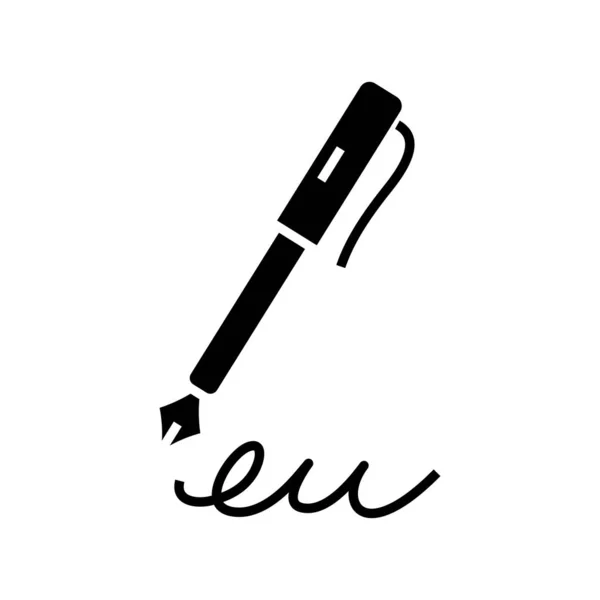 Firma penna icona nera, illustrazione concettuale, simbolo piatto vettoriale, segno di glifo . — Vettoriale Stock