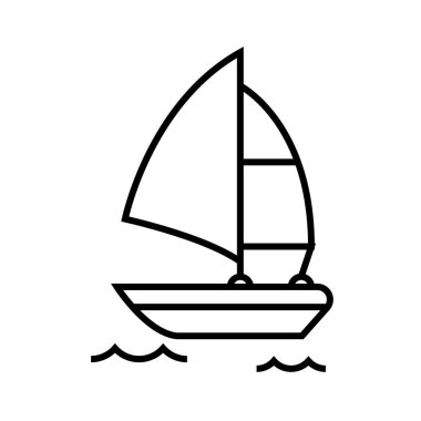 Sörf teknesi çizgisi simgesi, konsept işareti, taslak vektör çizimi, doğrusal sembol.