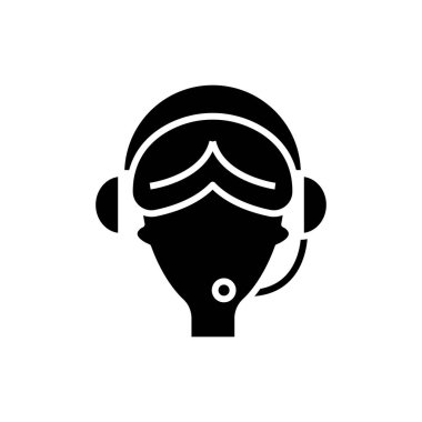 Operatör siyah simge, konsept illüstrasyon, vektör düz sembol, kabartma işareti yanıtlıyor.