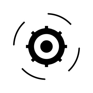 Mekanizma süreci siyah simge, konsept illüstrasyon, vektör düz sembol, kabartma işareti.