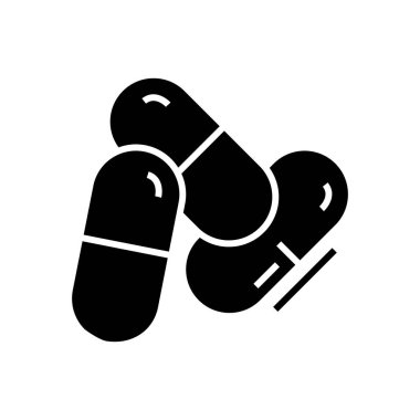 Tıbbi haplar siyah ikon, konsept illüstrasyon, vektör düz sembol, sembol işareti.