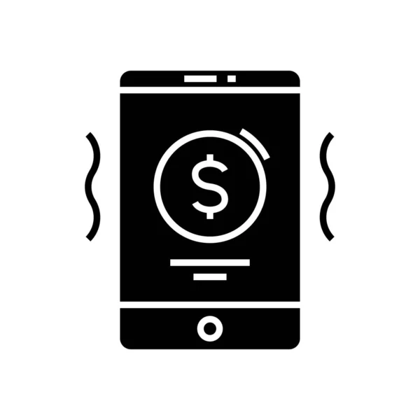 Mobiele bank zwart pictogram, concept illustratie, vector plat symbool, teken hiërogliefen. — Stockvector
