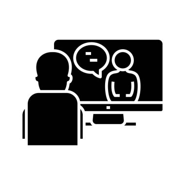 Çevrimiçi tartışma simgesi, konsept illüstrasyon, vektör düz sembol, kabartma işareti.