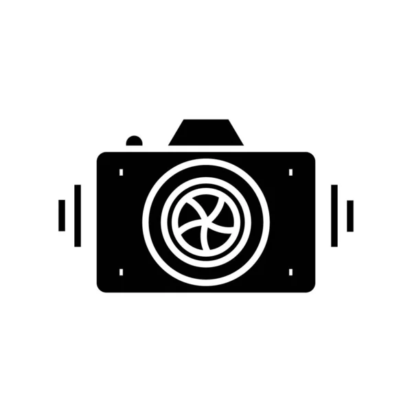 Foto câmera ícone preto, ilustração conceito, símbolo plano vetorial, sinal de glifo . — Vetor de Stock