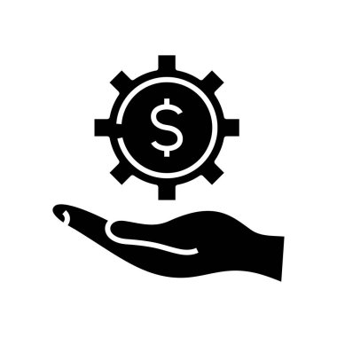 Para kazanmak siyah simge, konsept çizim, vektör düz sembol, kabartma işareti.