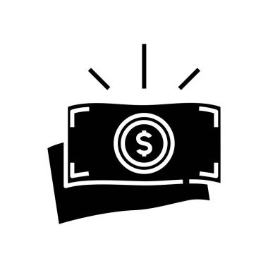 Para siyah simge, konsept çizim, vektör düz sembol, kabartma işareti kazanır.