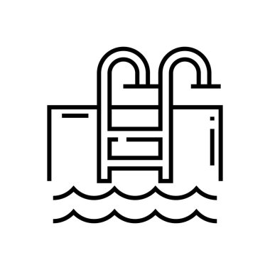 Yüzme havuzu çizgisi simgesi, konsept işareti, taslak vektör çizimi, doğrusal sembol.