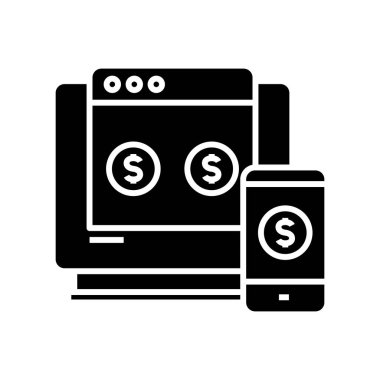Online money black icon, concept illustration, vector flat symbol, glyph sign.