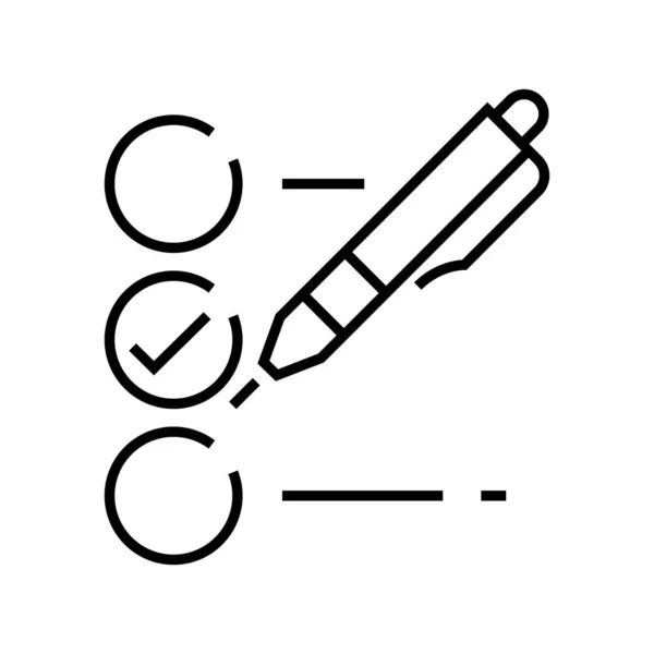 Icona della linea di completamento del sondaggio, segno concettuale, illustrazione vettoriale del contorno, simbolo lineare . — Vettoriale Stock