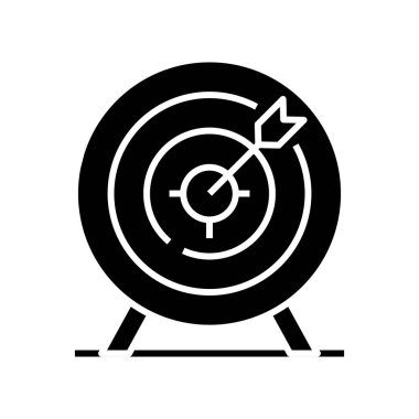 Meeting a goal black icon, concept illustration, vector flat symbol, glyph sign.