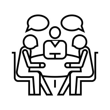 Team discussion line icon, concept sign, outline vector illustration, linear symbol.